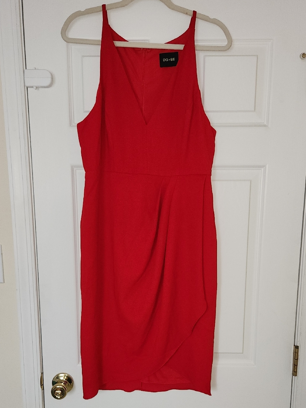 Red V-Neck Midi Sheath Dress